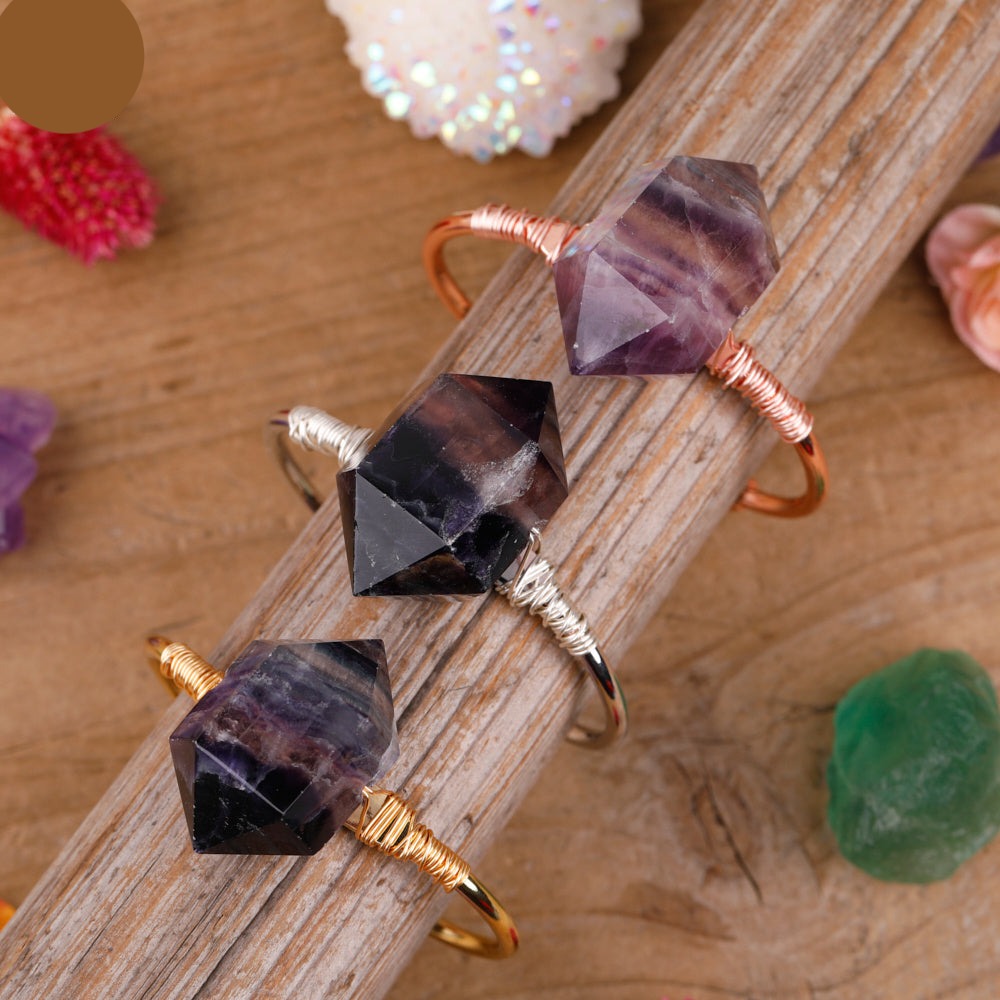 Natural Double-Point Rainbow Fluorite Cuff Bracelet