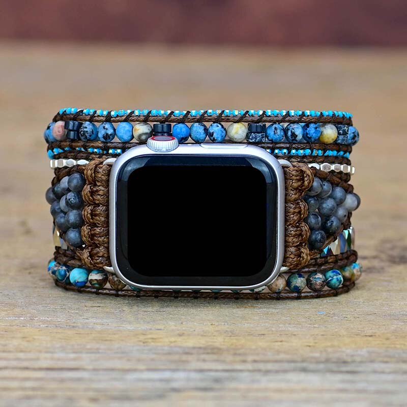 Natural Labradorite & Blue Jasper Wrap Apple Watch Band