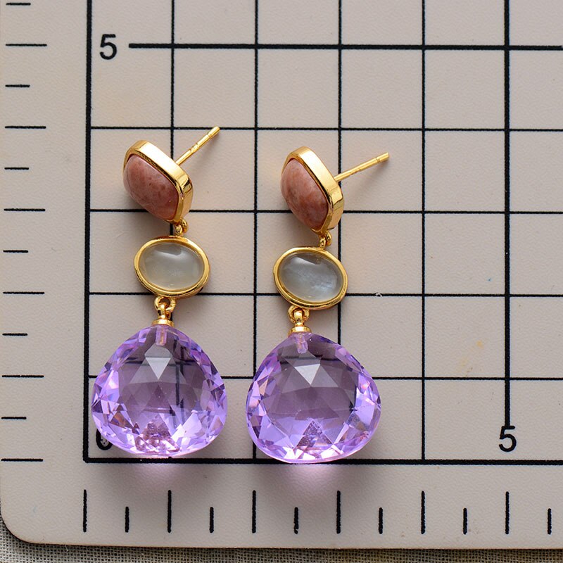 Natural Lavender Amethyst & Rhodonite Earrings