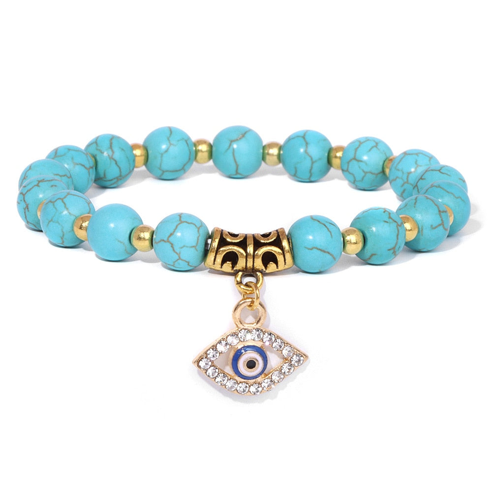 Natural Gemstone Evil Eye Beaded Bracelet