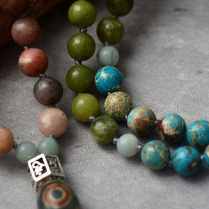 Natural Jasper & Rhodonite 108 Mala Beads Necklace