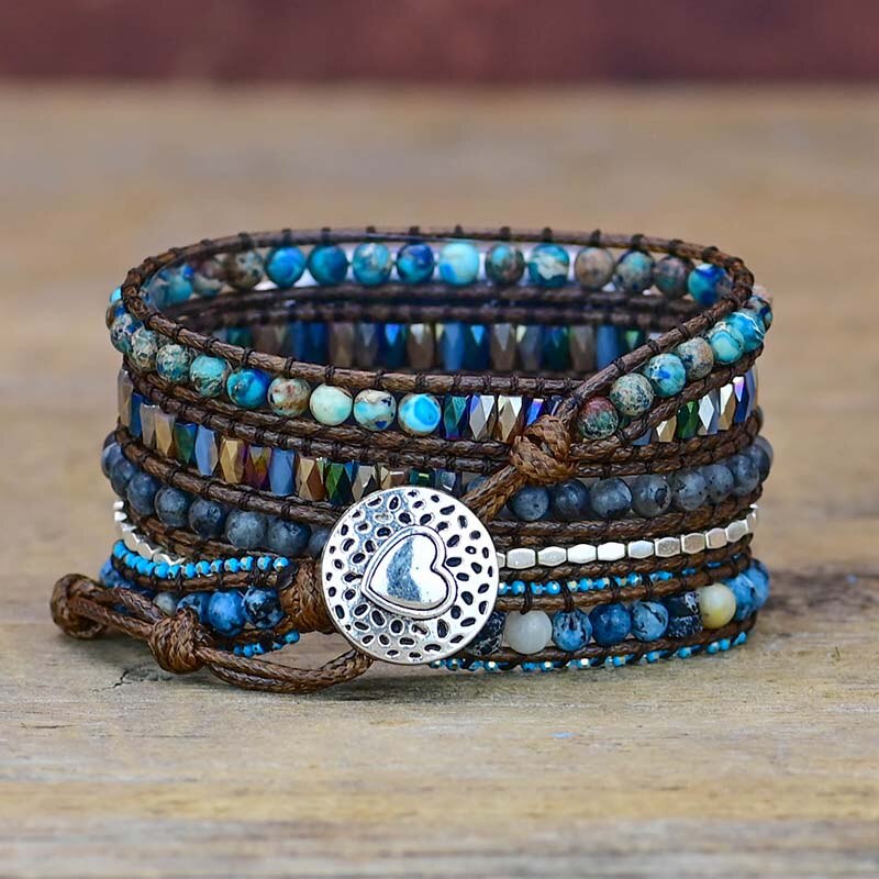 Natural Labradorite & Blue Jasper Wrap Apple Watch Band