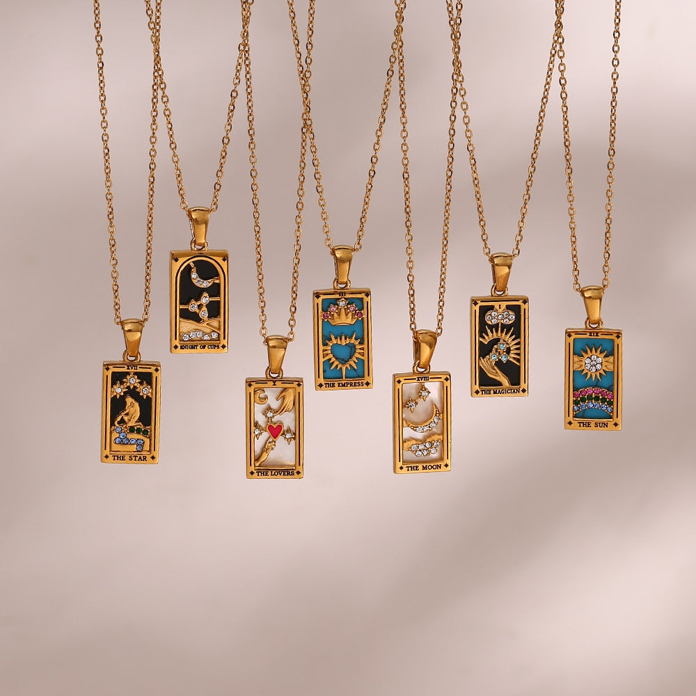 The Lovers - Tarot card Dainty 18k Necklace with Enamel