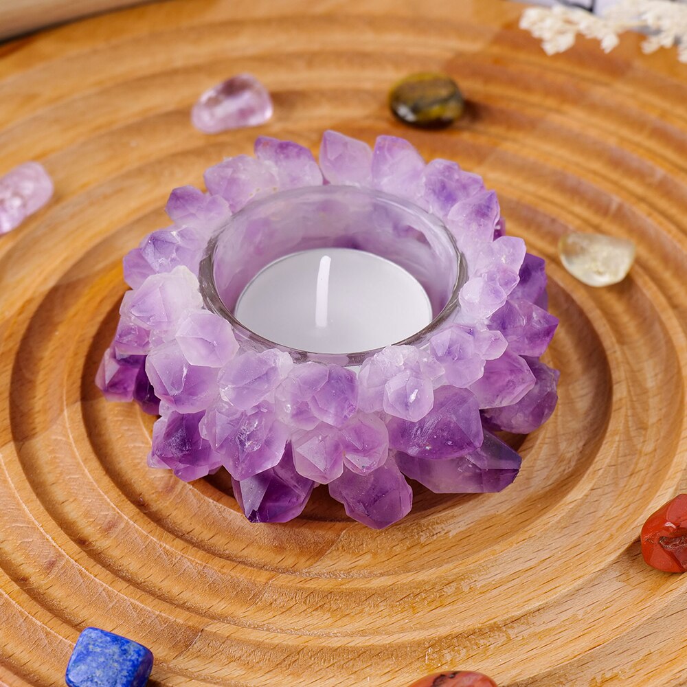 Natural Amethyst Flower Cluster Candle Holder