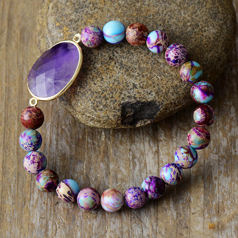 Natural Imperial Jasper & Amethyst Bracelet