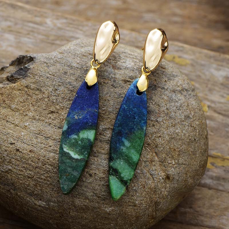 Natural Jade Gold Plated Long Earrings