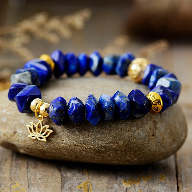Natural Amethyst /  Lapis Lazuli / African Turquoise Beads with Charm Bracelet