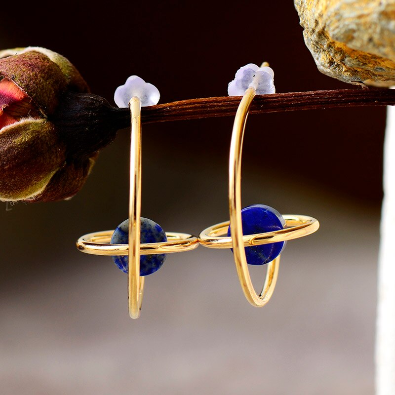 Natural Jade / Lapis Lazuli Saturn Earrings