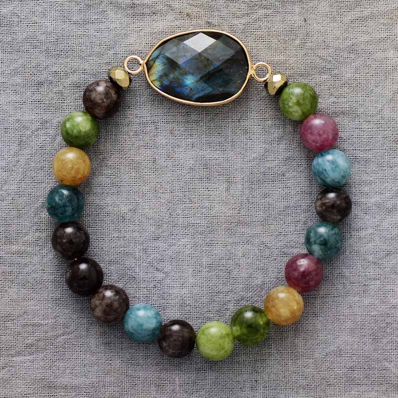 Natural Jade, Onyx & Labradorite Beaded Bracelet