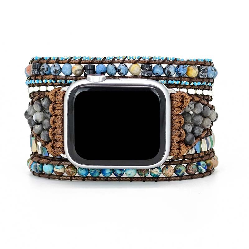 Natural Labradorite & Blue Jasper Wrap Apple Watch Band