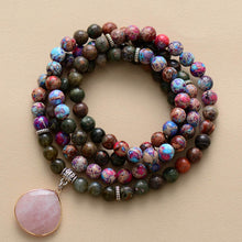 Load image into Gallery viewer, Natural Jasper &amp; Rose Quartz 108 Beads Mala Necklace Wrap Bracelet
