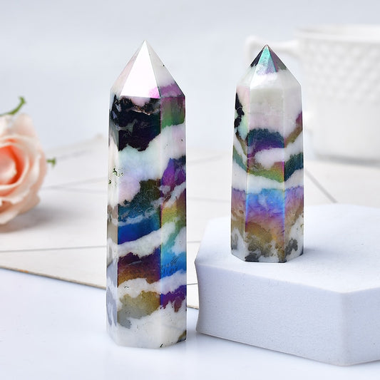 Natural Aura Zebra Stone Crystal Tower