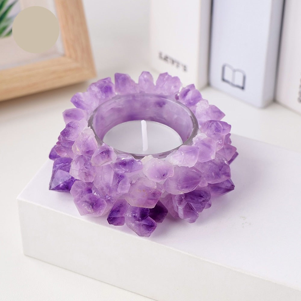 Natural Amethyst Flower Cluster Candle Holder