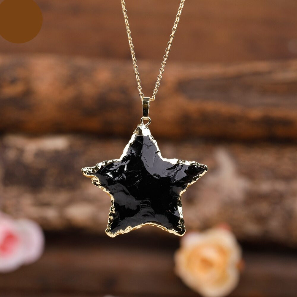 Natural Aura Crystal Star Necklace