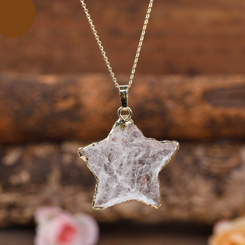 Natural Aura Crystal Star Necklace