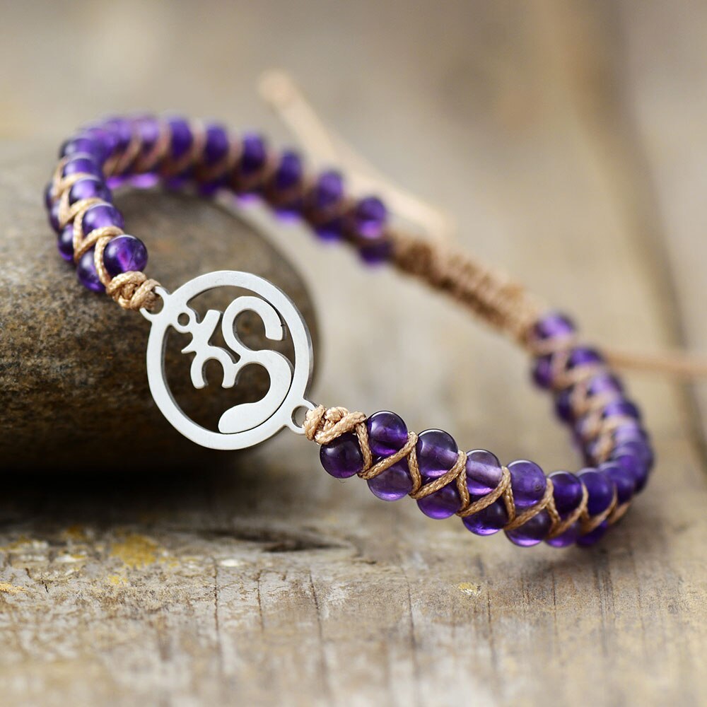 Natural Amethyst Ohm Wrap Bracelet