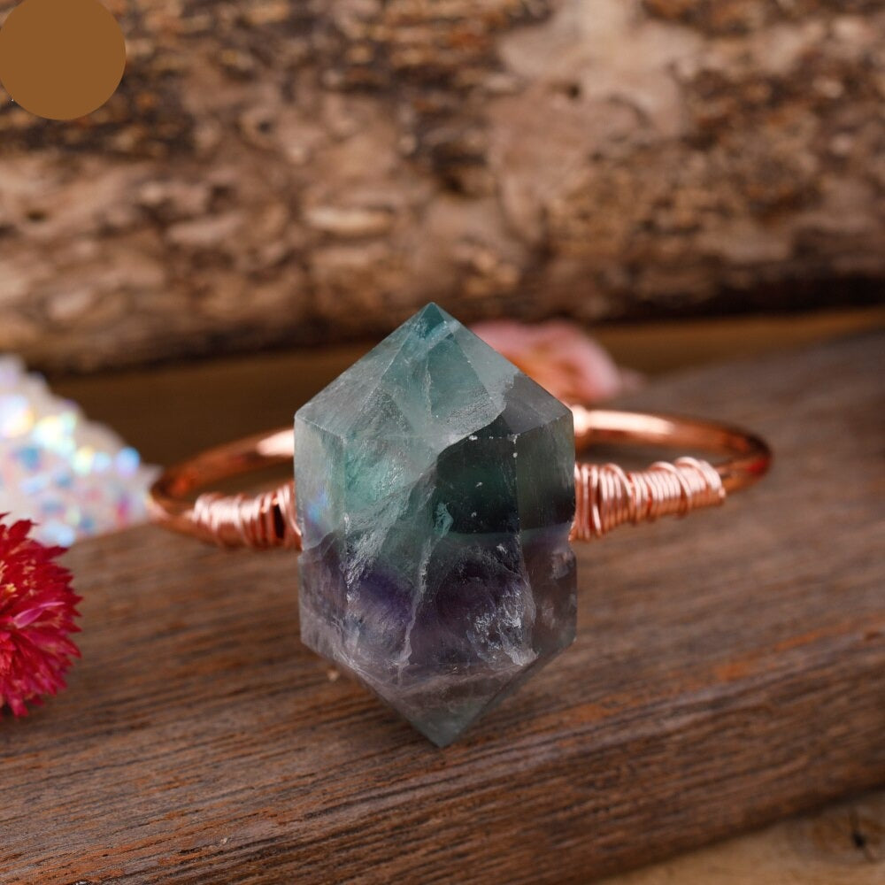 Natural Double-Point Rainbow Fluorite Cuff Bracelet