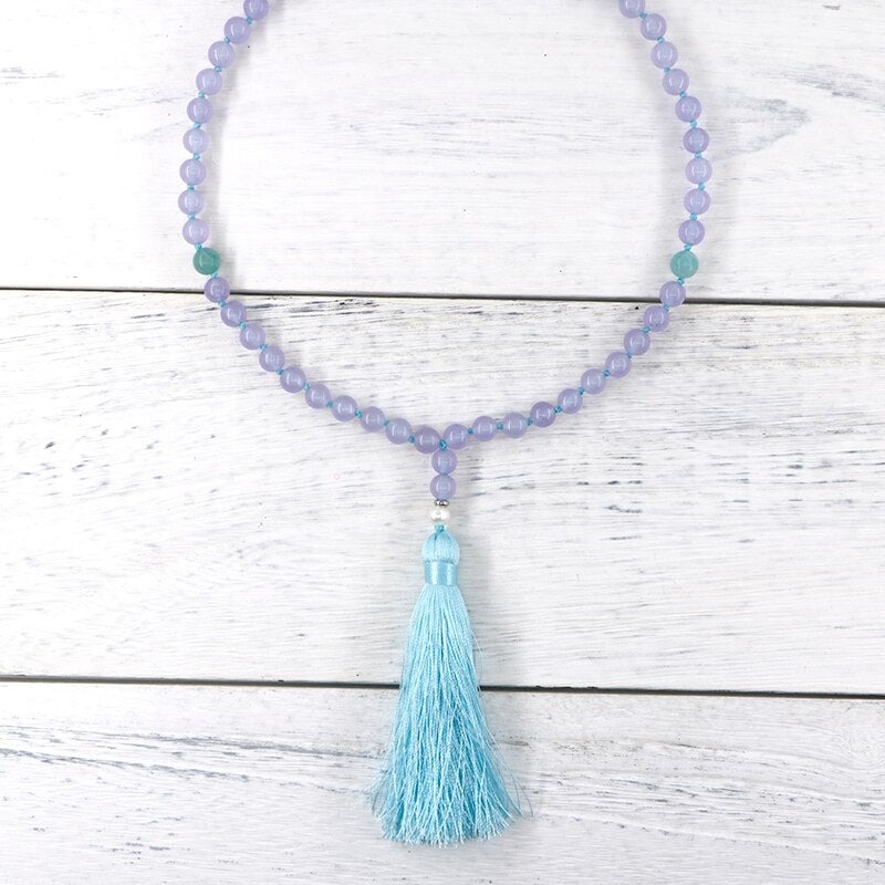 Natural Purple Jade, Amazonite & Aventurine 108 Mala Beads Necklace