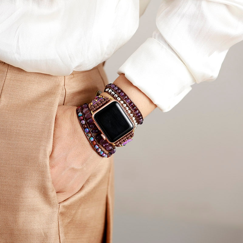 Natural Amethyst & Purple Jasper Apple Watch Band