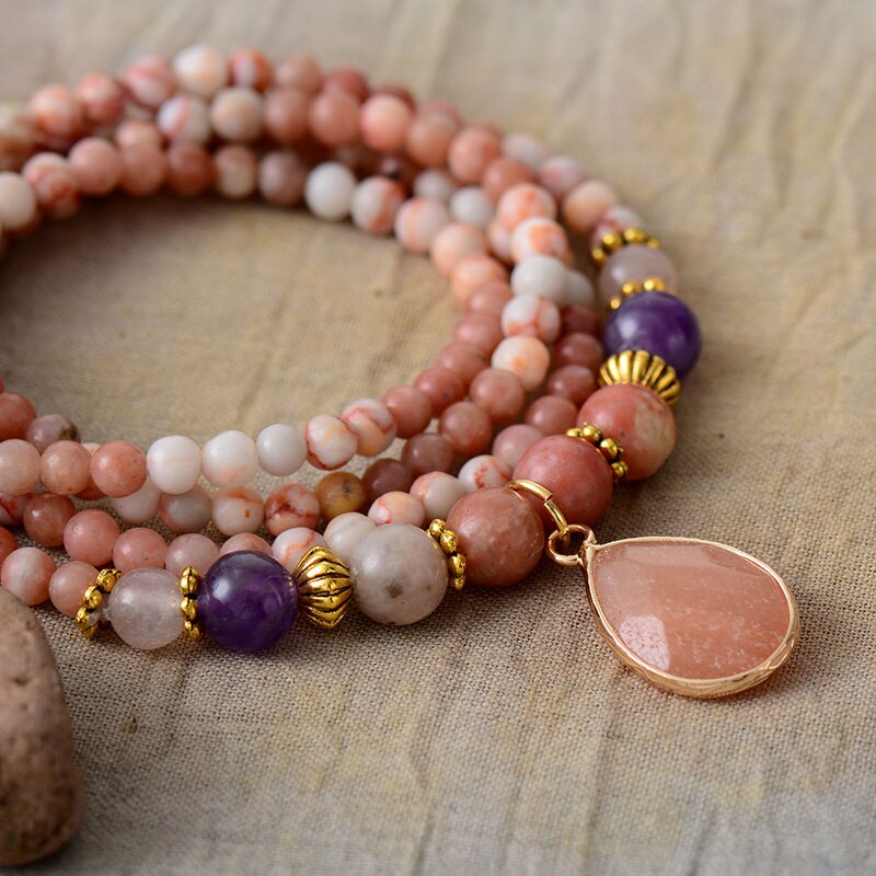 Natural Pink Jasper & Amethyst Beaded Necklace / Bracelet