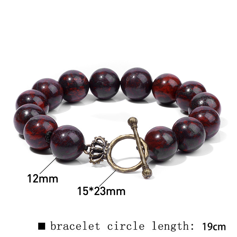 Natural Tiger Eye / Lava Stone / Bloodstone / Zebra Stone / Black Onyx Beaded Bracelet