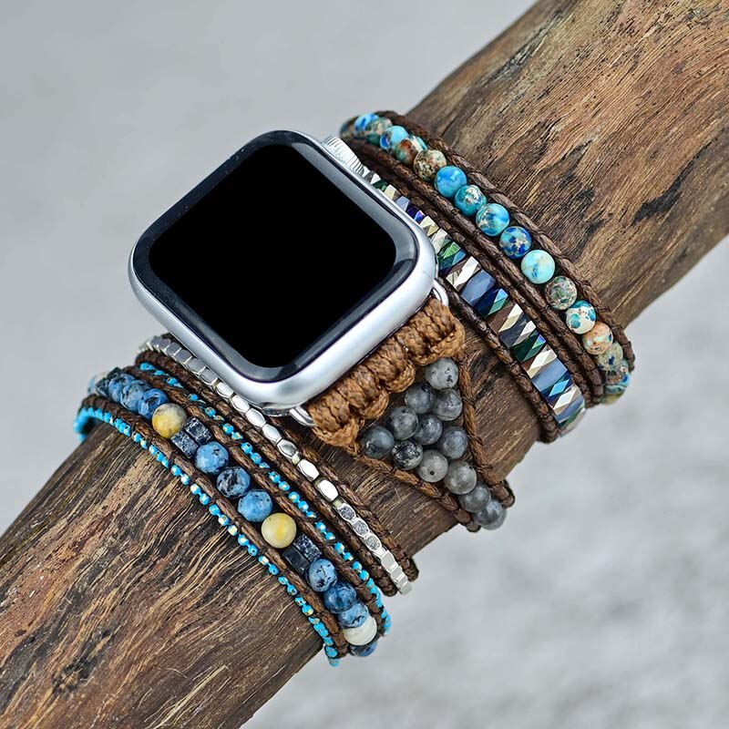 Natural Labradorite & Blue Jasper Wrap Apple Watch Band