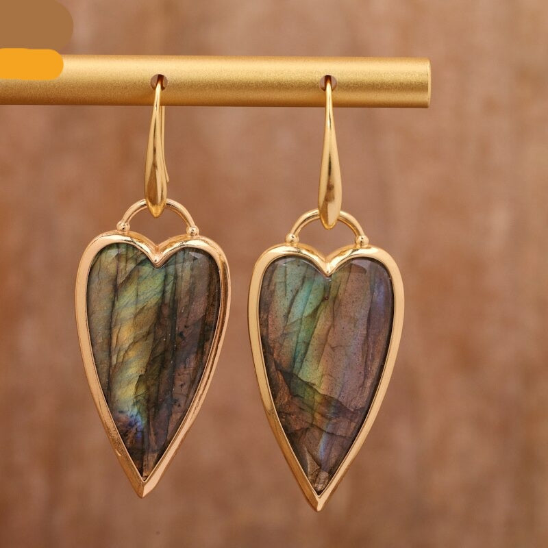 Natural Heart-shaped Flash Labradorite Earrings