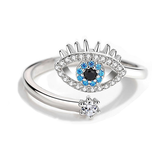 Sterling Silver & Cubic Zircons Evil Eye Ring