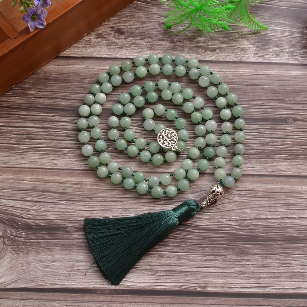 Natural Green Jade 108 Beads Mala Necklace