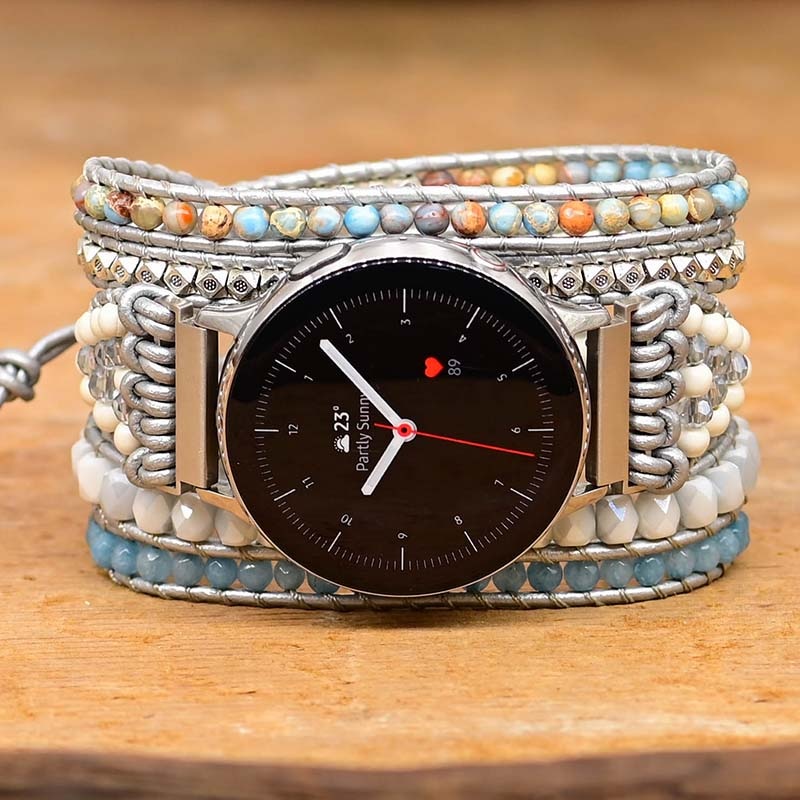 Natural Aquamarine & Imperial Jasper Samsung Watch Band