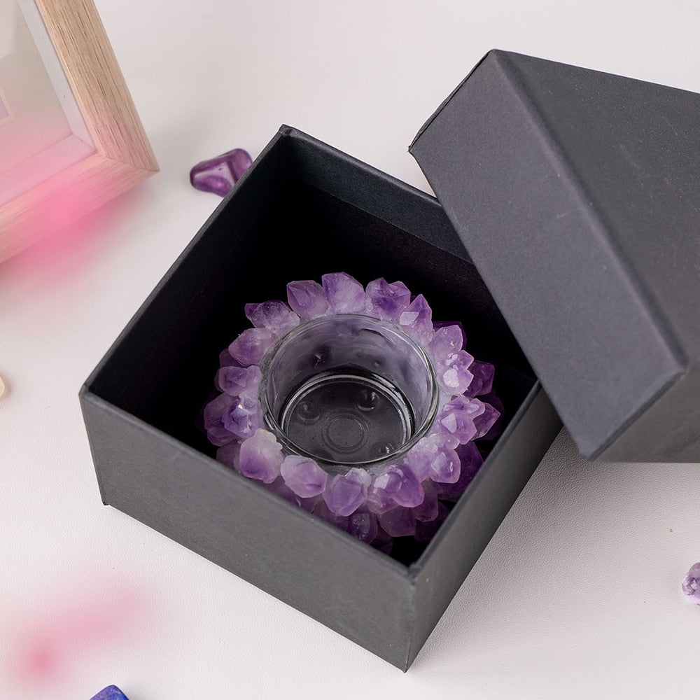 Natural Amethyst Flower Cluster Candle Holder