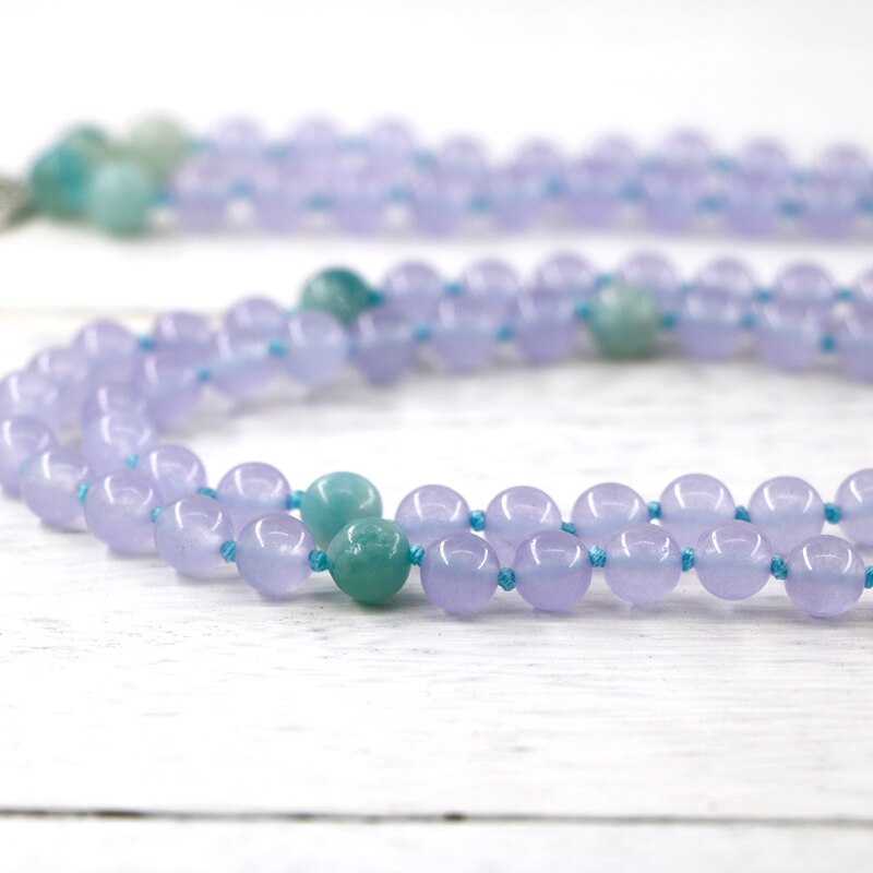 Natural Purple Jade, Amazonite & Aventurine 108 Mala Beads Necklace