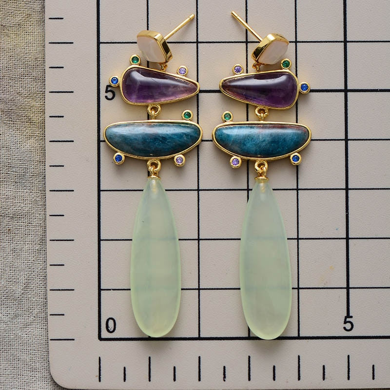 Natural Amethysts, Apatite & Jade Earrings