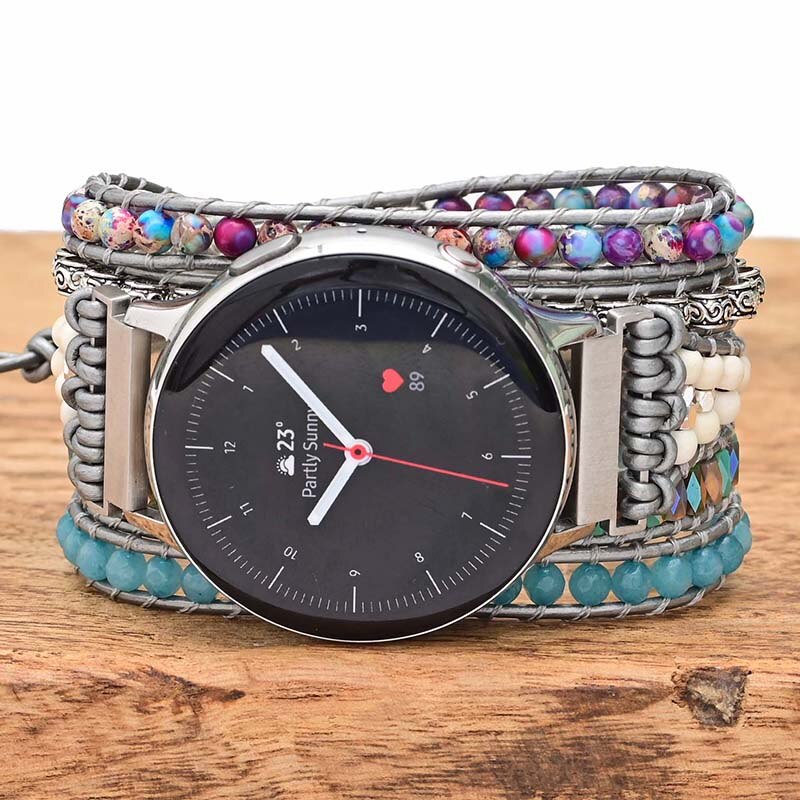 Natural Aquamarine & Purple Imperial Jasper Samsung Watch Band