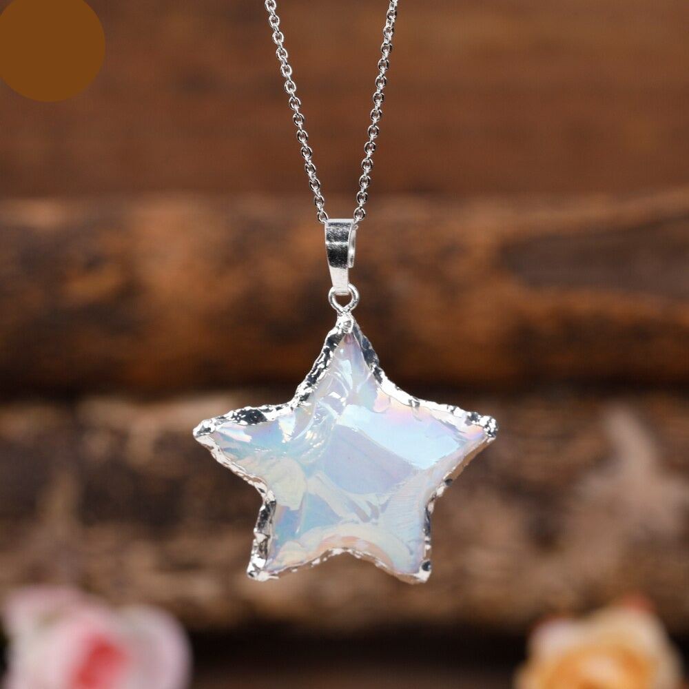 Natural Aura Crystal Star Necklace