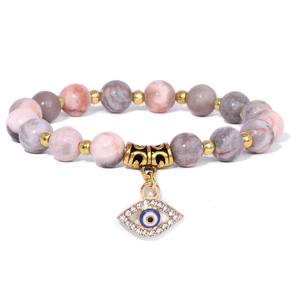 Natural Gemstone Evil Eye Beaded Bracelet