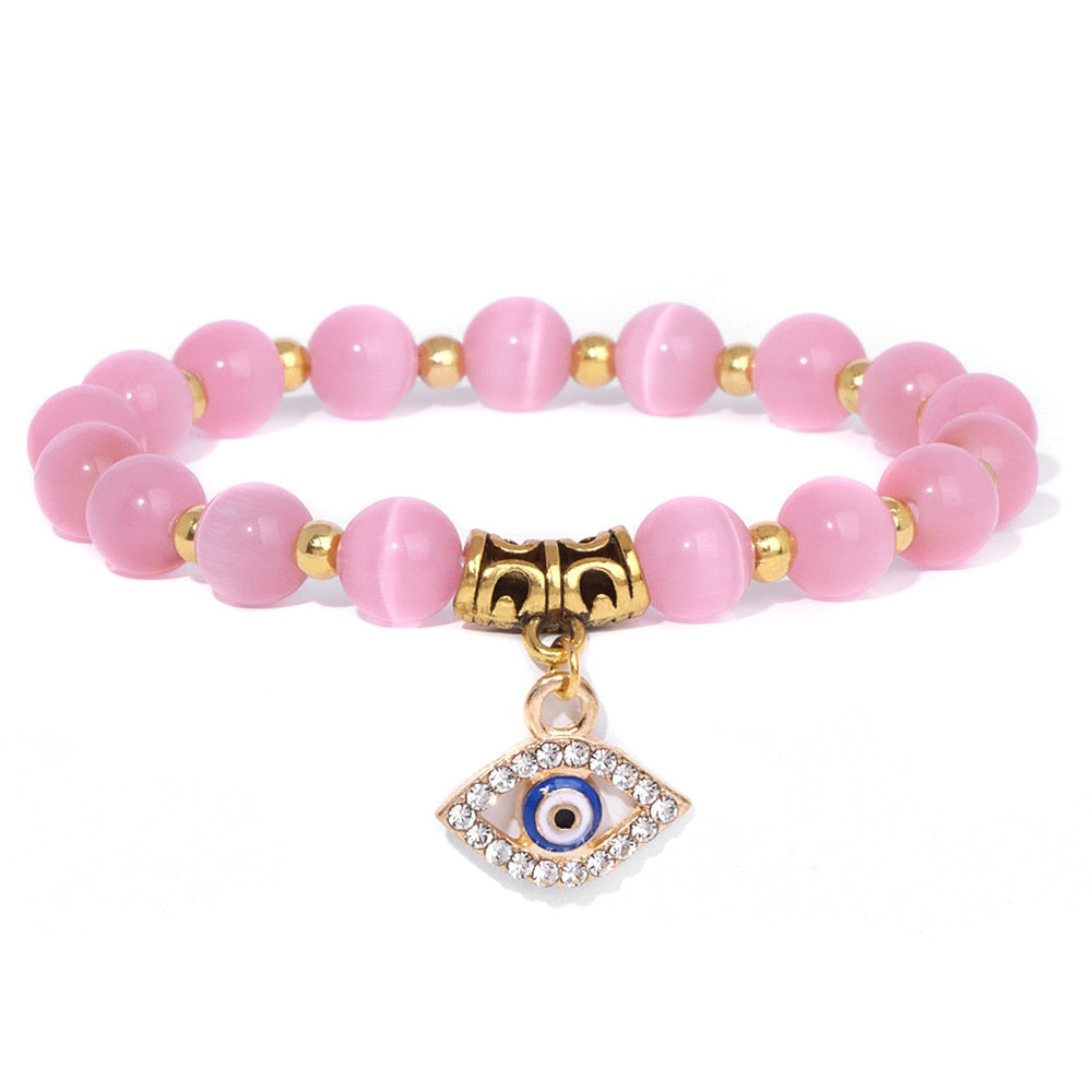 Natural Gemstone Evil Eye Beaded Bracelet