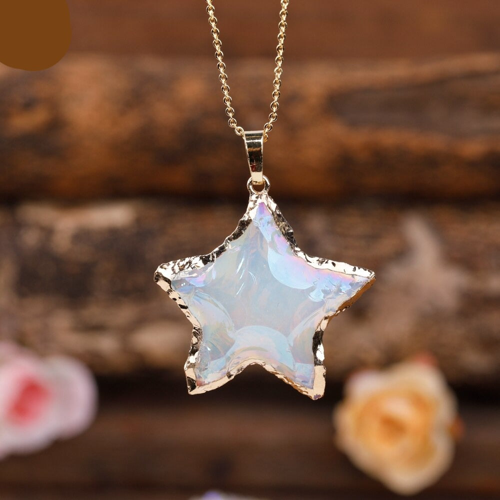 Natural Aura Crystal Star Necklace