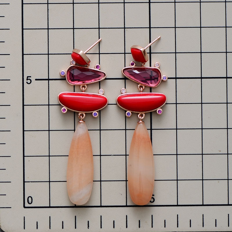 Natural Orange Aventurine & Red Jade Earrings