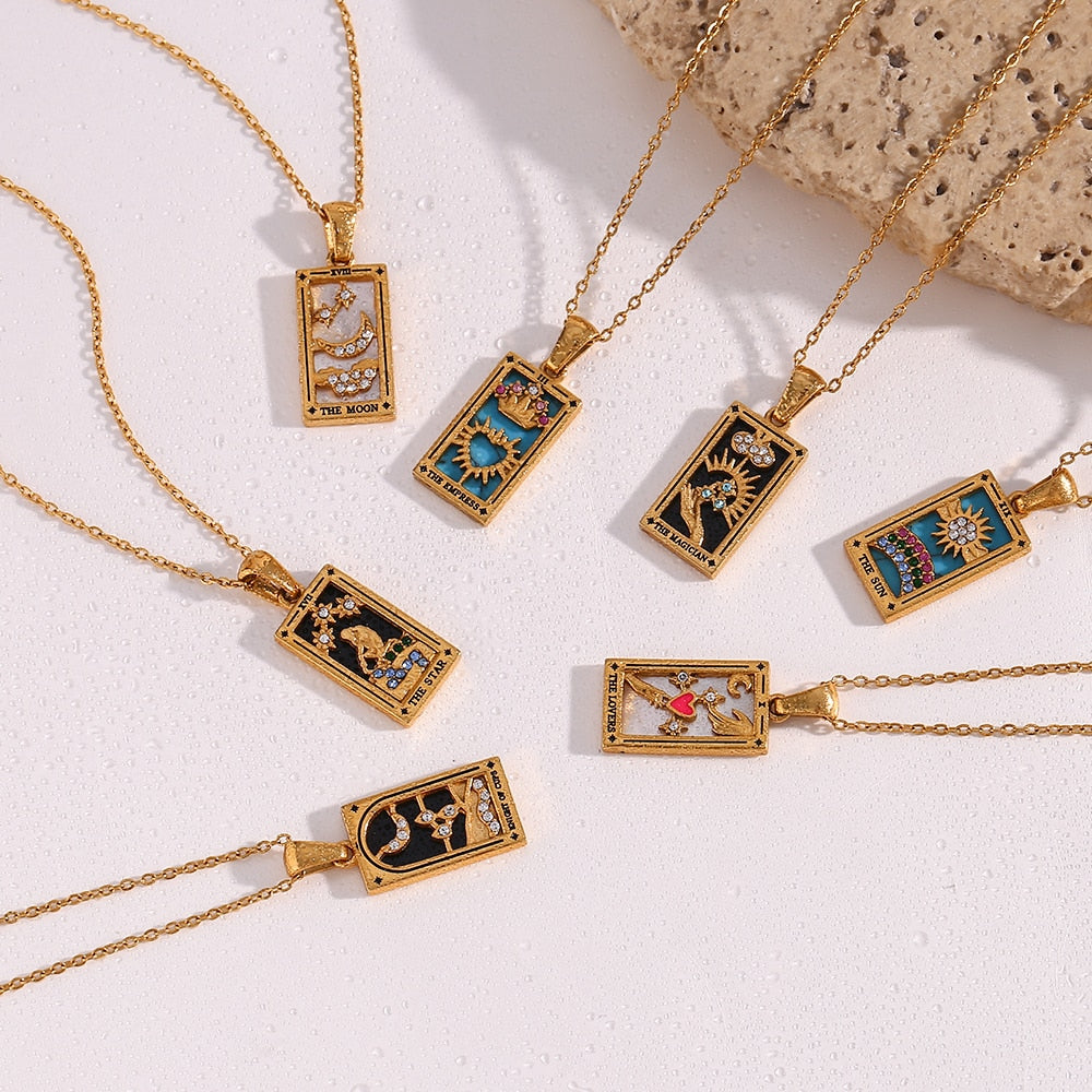 The Sun - Tarot card Dainty 18k Necklace with Blue Enamel