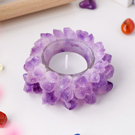 Natural Amethyst Flower Cluster Candle Holder