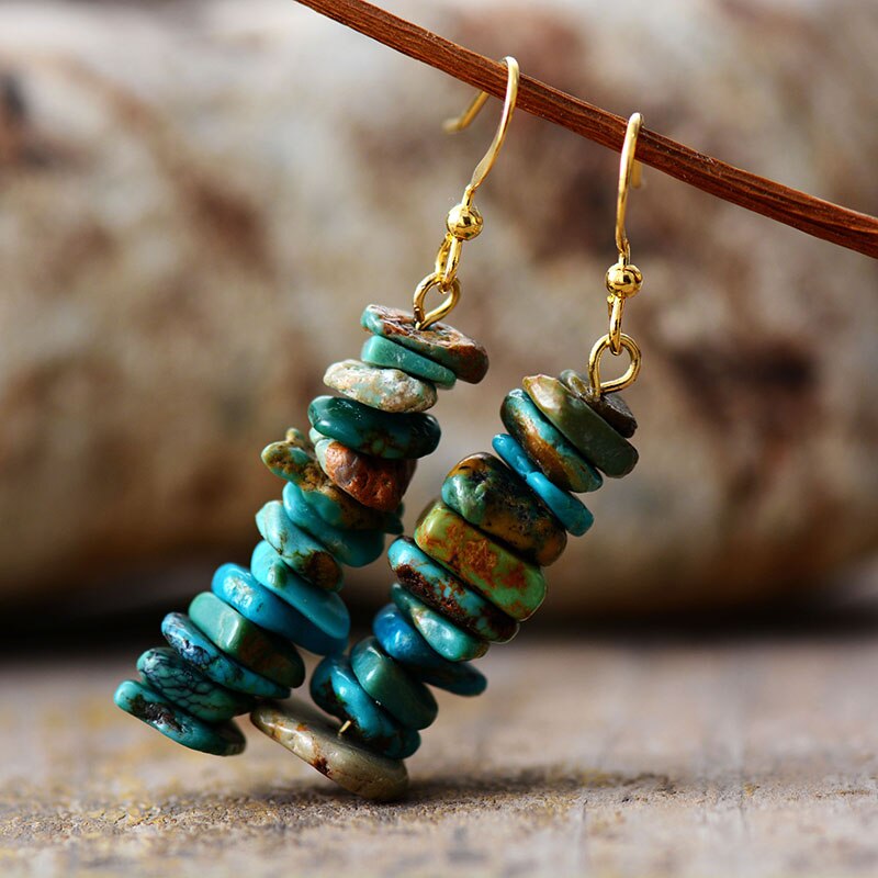 Natural Turquoise Long Earrings