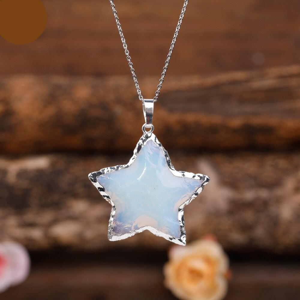 Natural Aura Crystal Star Necklace