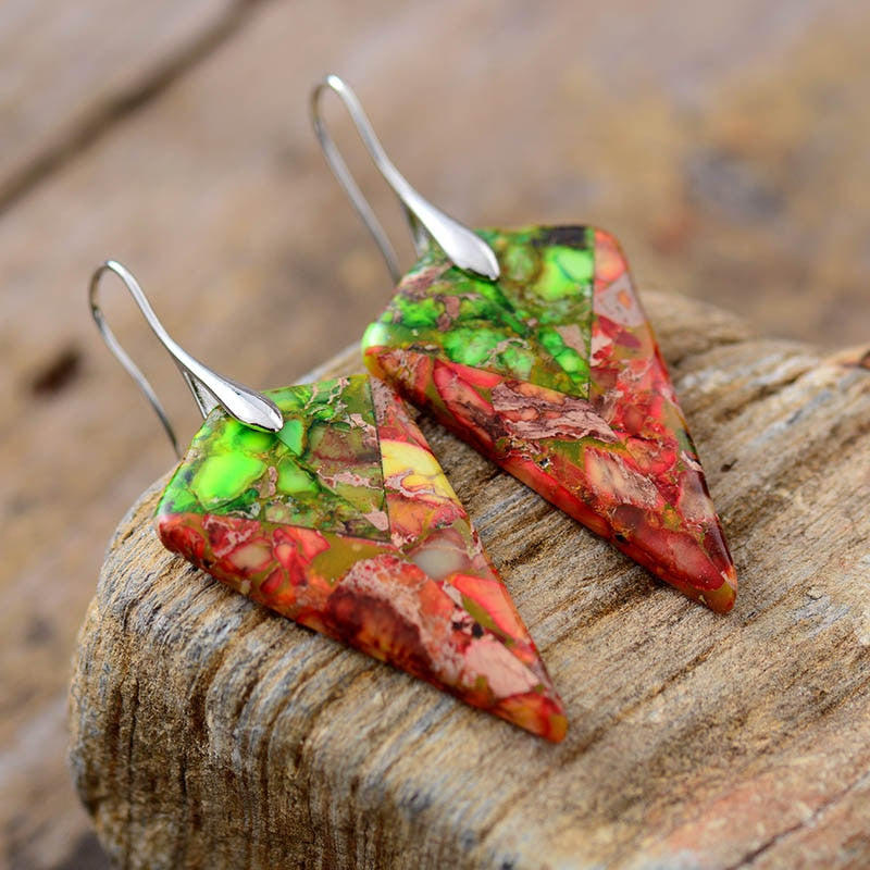 Natural Mixed Jasper Arrowhead Earrings