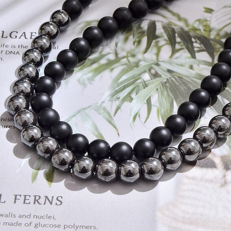 Natural Black Onyx & Hematite Beaded Necklace
