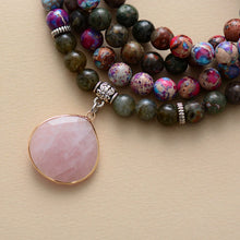 Load image into Gallery viewer, Natural Jasper &amp; Rose Quartz 108 Beads Mala Necklace Wrap Bracelet
