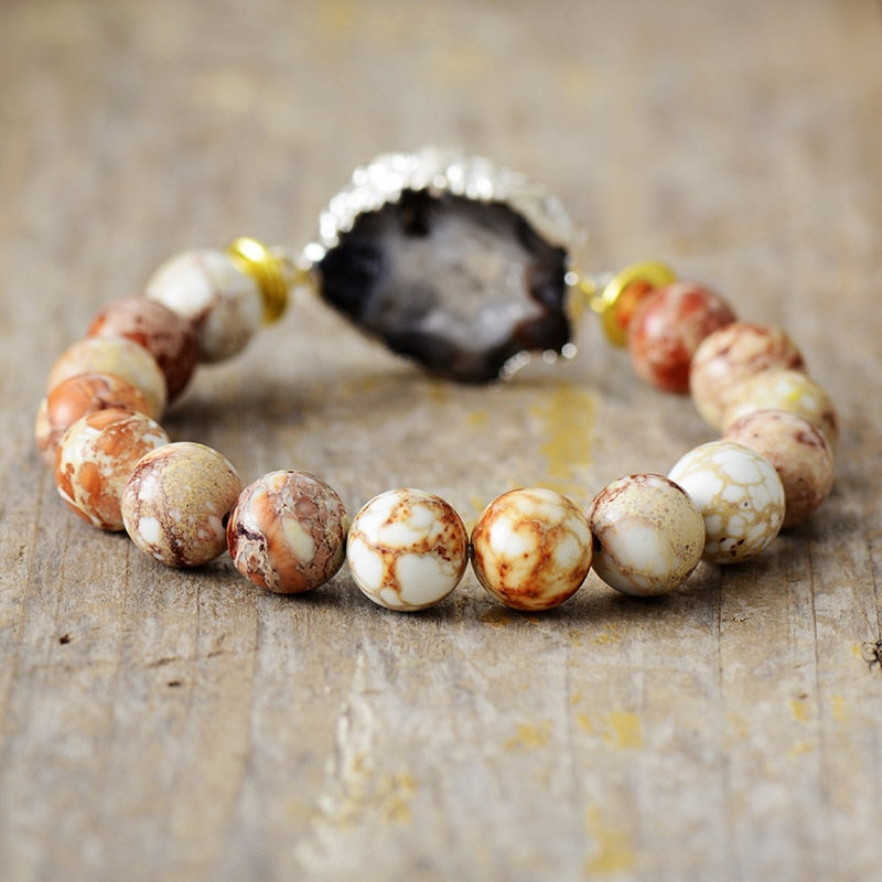 Natural Jasper & Onyx Druzy Bracelet