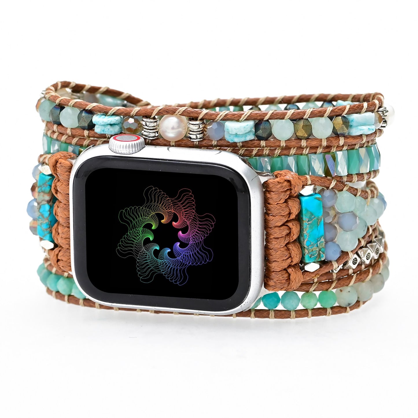 Natural Amazonite, Jasper, Pyrite & Pearls Apple Watch Band