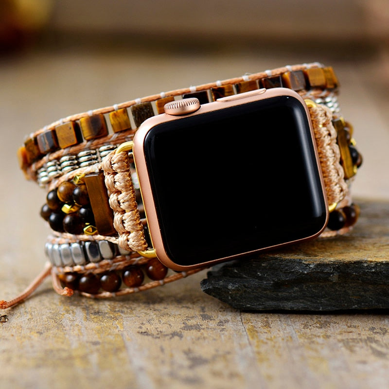 Natural Tiger's Eye Beaded Apple Watch Band