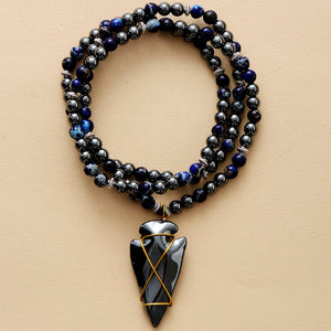 Natural Blue Jasper & Black Hematite Arrowhead Necklace